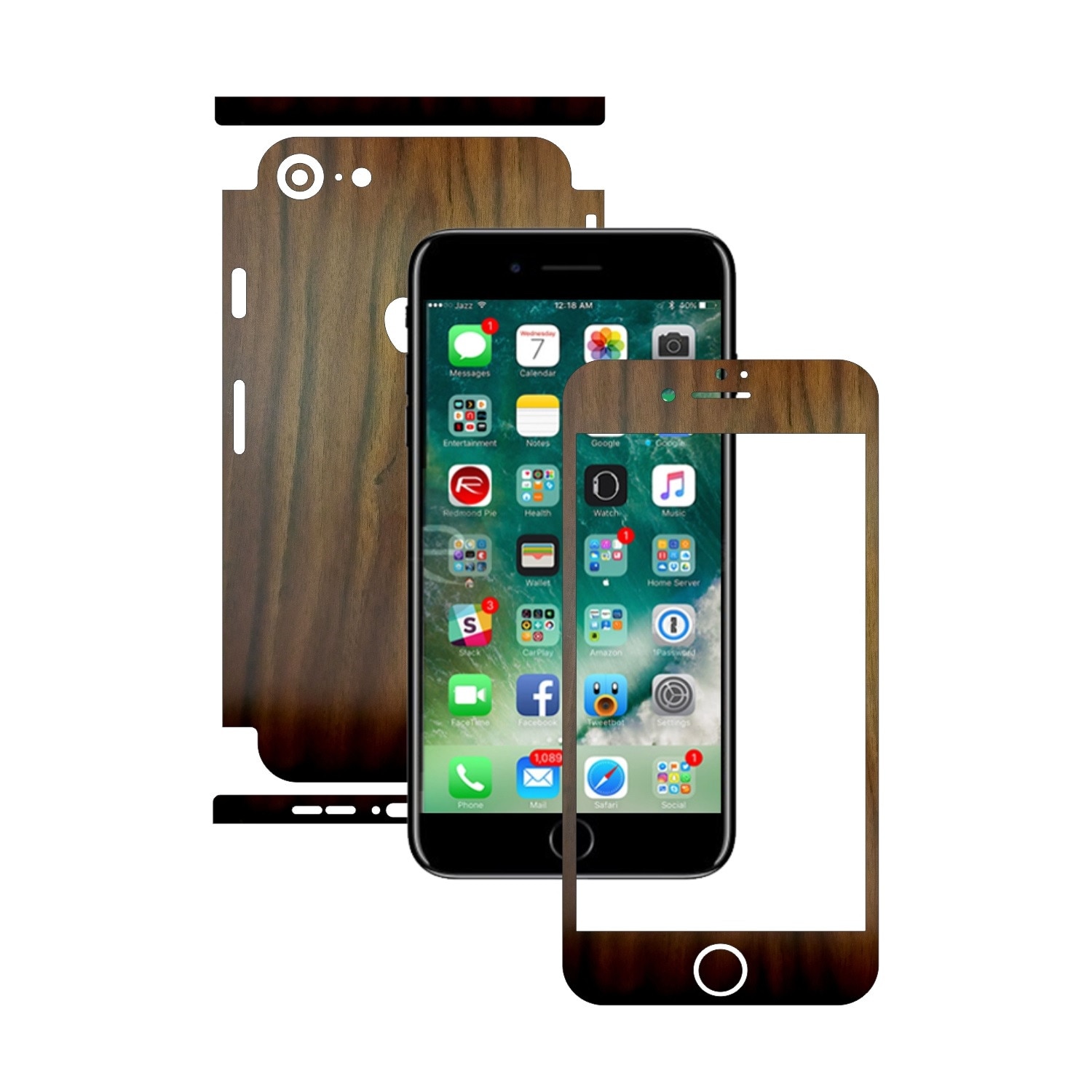 Folie de protectie Carbon Skinz, Husa de tip Skin Adeziv pentru Carcasa, Lemn Nuc Inchis dedicata Apple iPhone 8