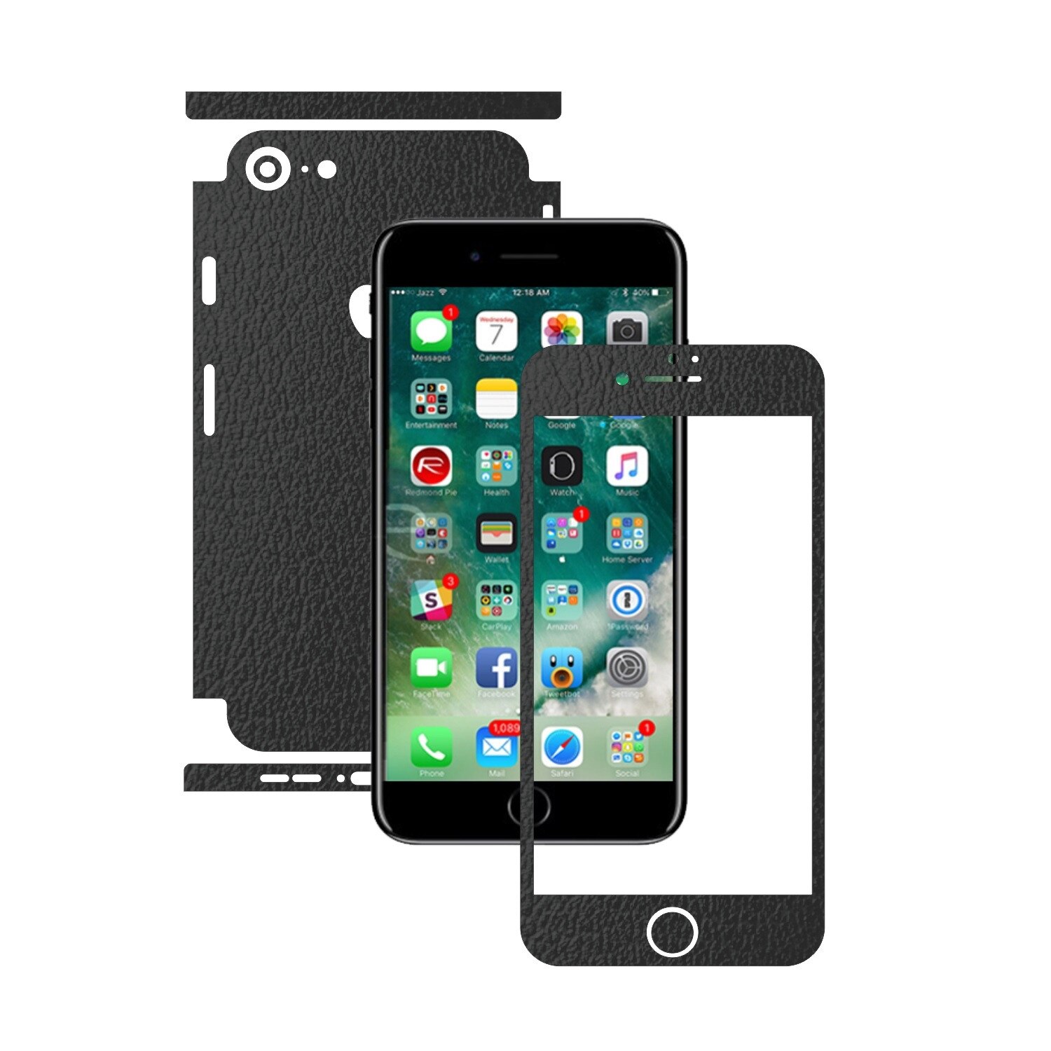 Folie de protectie Carbon Skinz, Husa de tip Skin Adeziv pentru Carcasa, Piele Neagra dedicata Apple iPhone 8