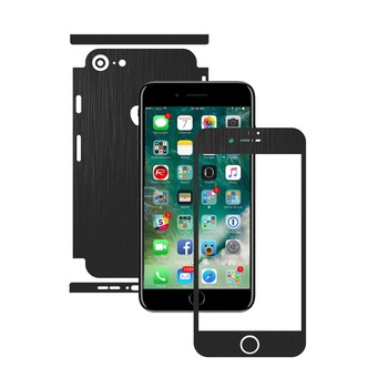 1 + 1 GRATUIT - Apple iPhone 8 - Brushed Negru - Folie de protectie Carbon Skinz, Husa Full Body Cover de tip Skin Adeziv pentru Rama Ecran,Carcasa Spate si Laterale
