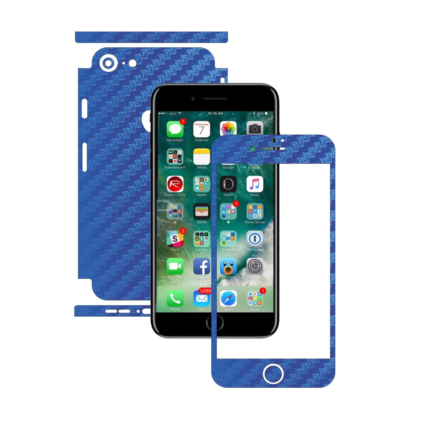 Folie de protectie Carbon Skinz, Husa de tip Skin Adeziv pentru Carcasa, Carbon Albastru dedicata Apple iPhone 8