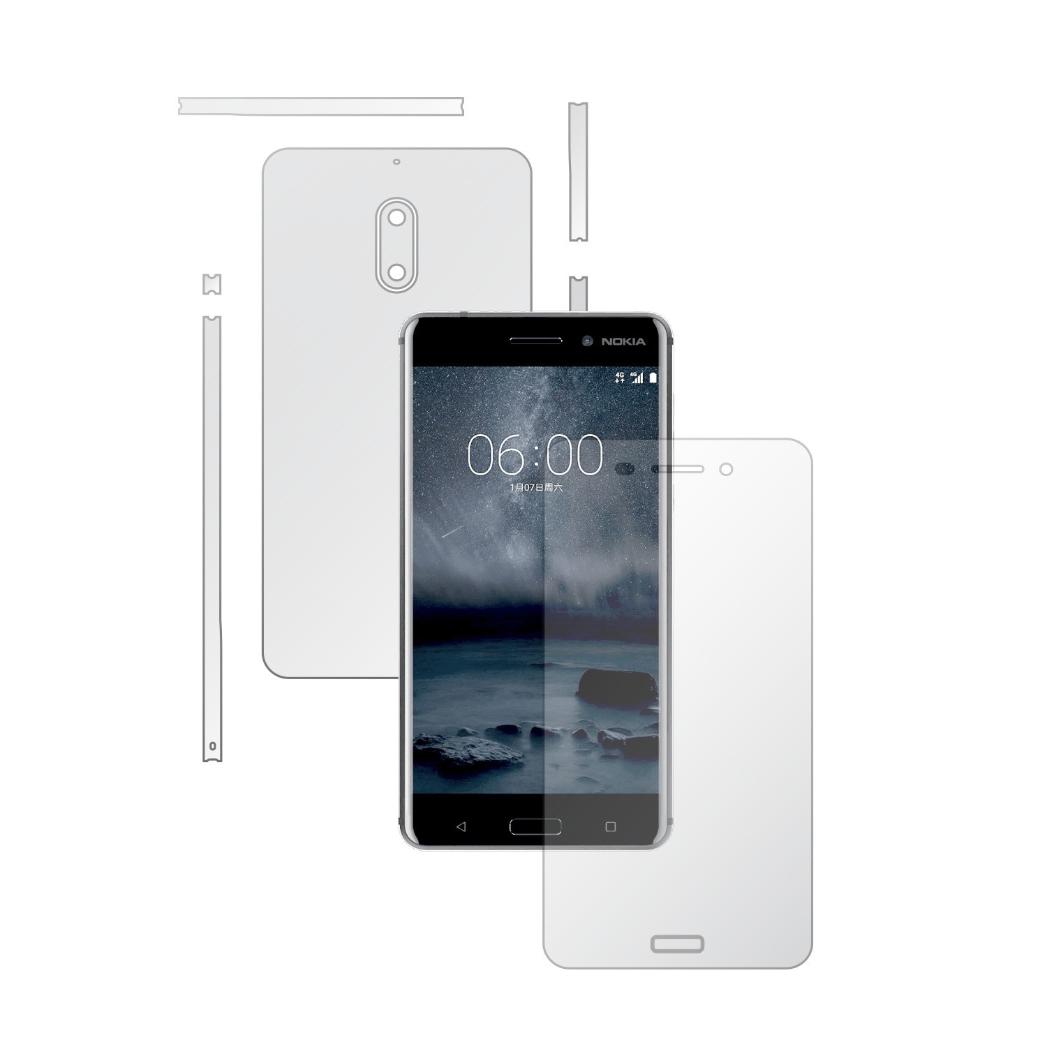 1 + 1 GRATUIT - Nokia 6 - Invisible Skinz HD - Folie Protectie Siliconica Ultra-Clear pentru Ecran,Carcasa Spate si Laterale, Husa Transparenta Full Body Cover Edge to Edge de tip Skin Adeziv