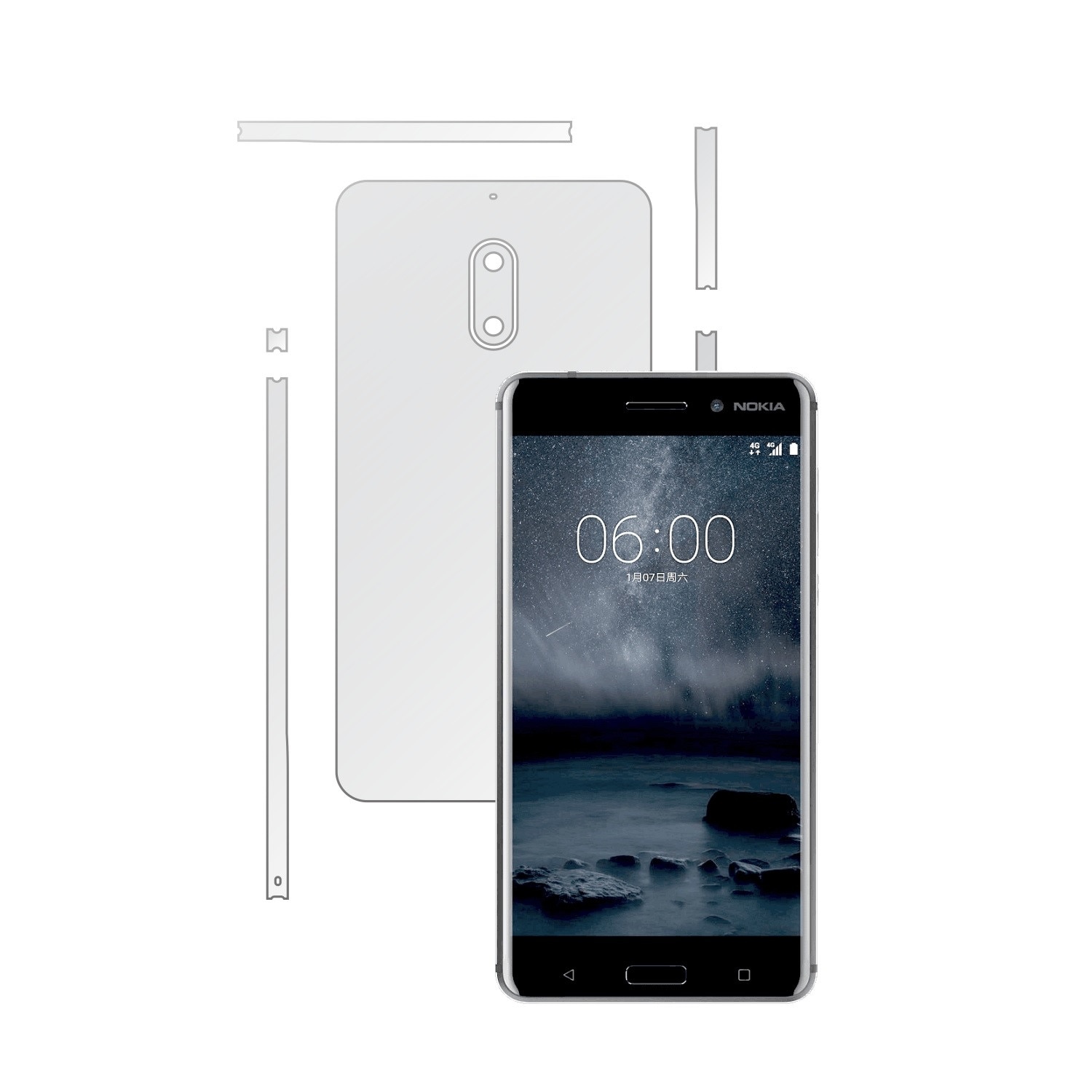 Folie Protectie Invisible Skinz Ultra-Clear AutoRegeneranta, Husa Transparenta de tip Skin Adeziv pentru Carcasa si Laterale, dedicata Nokia 6