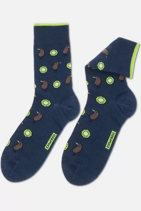 Sosete haioase din bumbac, cu model „Kiwi”, DiWaRi 136, Albastru inchis