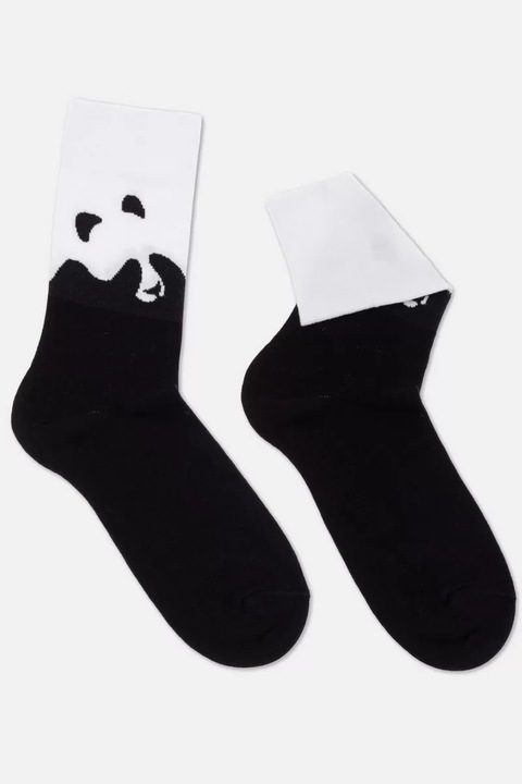 Забавни памучни чорапи с модел "Панда", DiWaRi 162, Бял | Черен