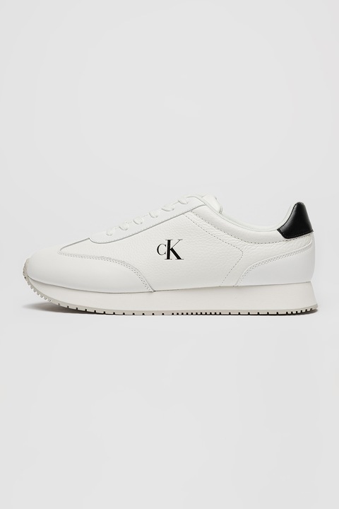 CALVIN KLEIN JEANS, Pantofi sport din piele cu garnituri din piele ecologica, Alb/Negru
