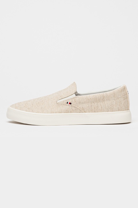 Tommy Hilfiger, Pantofi slip-on din in, Alb fildes/Bej deschis