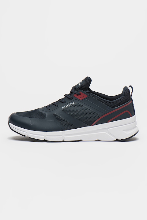 Tommy Hilfiger, Pantofi sport de piele ecologica cu insertii de plasa, Albastru ultramarin