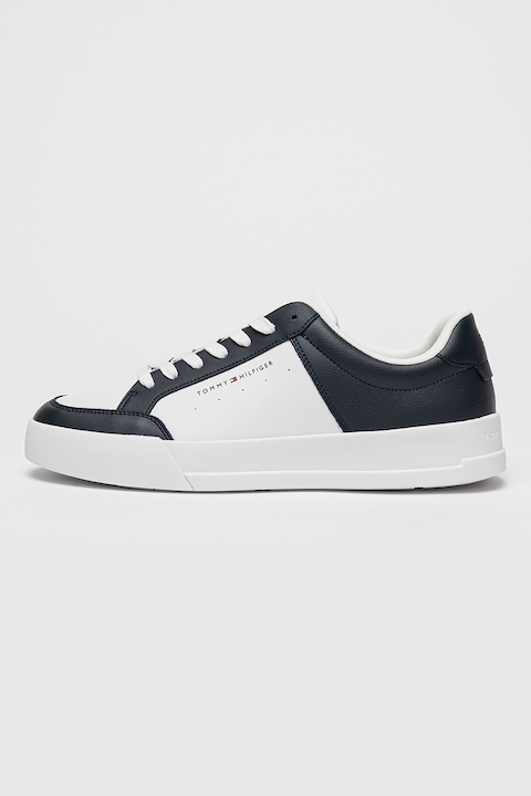 Tommy Hilfiger, Pantofi sport cu de piele cu garnituri din material sintetic, Alb, Albastru ultramarin, 42