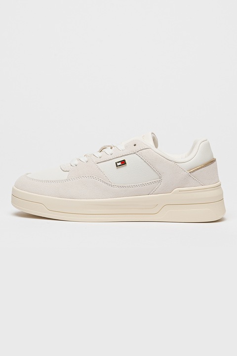 Tommy Hilfiger, Sneaker bőrbetétekkel, Fehér/Világosszürke