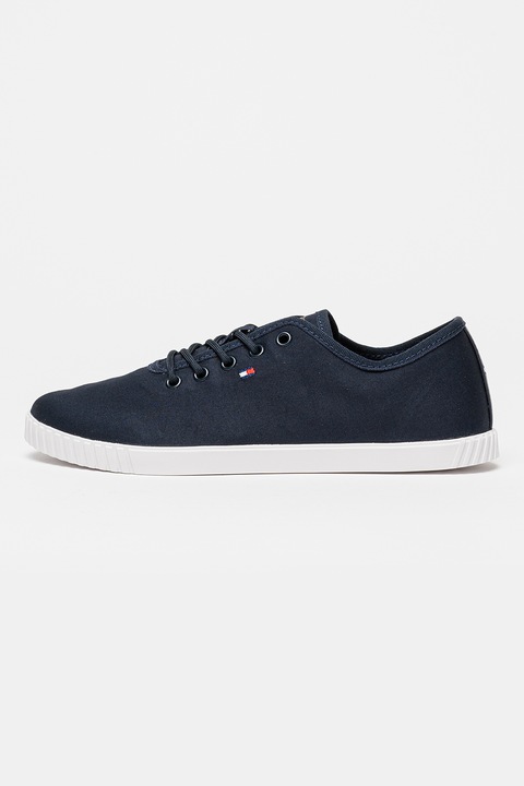Tommy Hilfiger, Vászonsneaker hímzett logós részlettel, Sötétkék