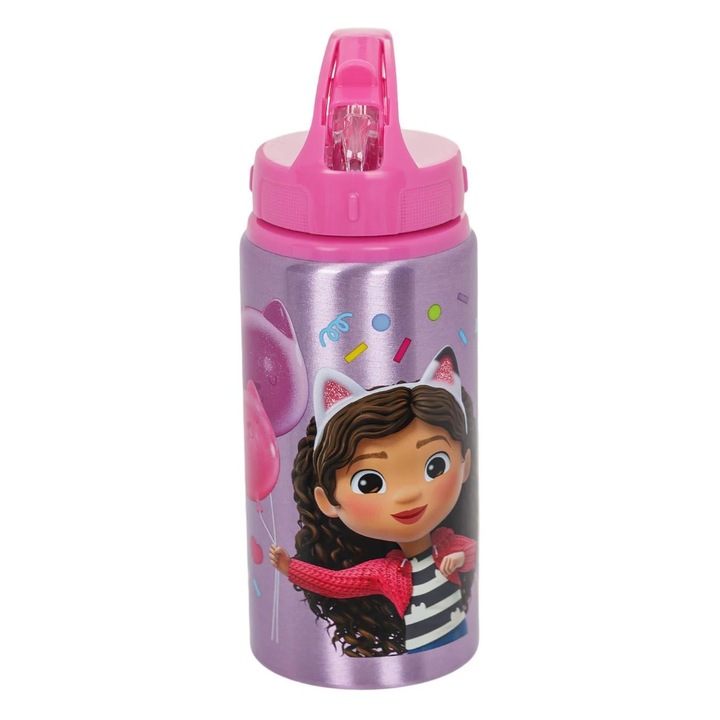 Детска бутилка за вода Gabby's Dollhouse Pink Flip Top 500 мл