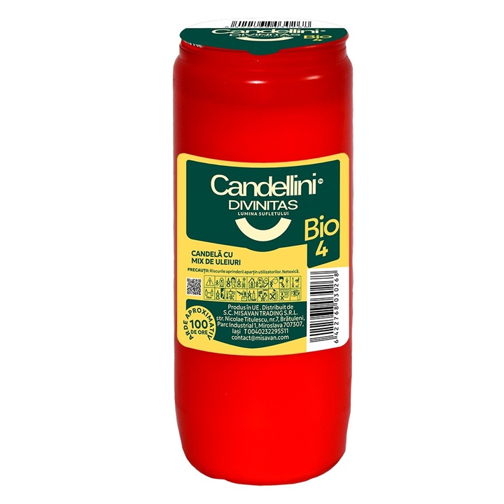 Candela MISAVAN Bio 4, 100 ore ardere, rosu, suport pahar, 145mm