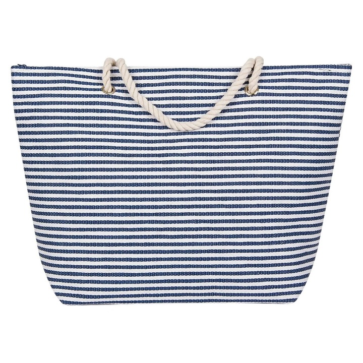 Чанта със сини райета за плажа 56x15x43см, сламена, бял