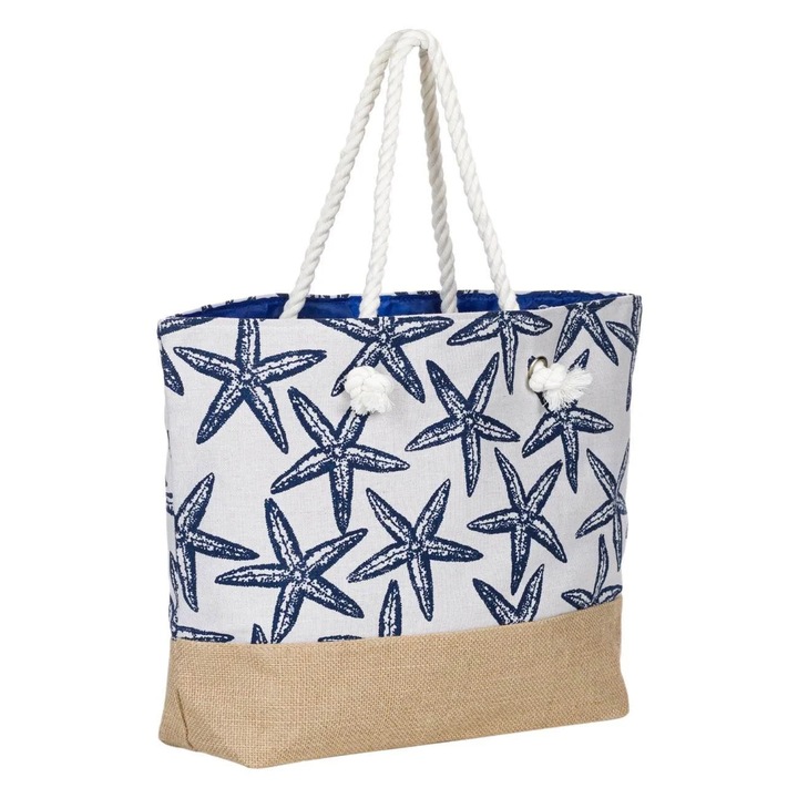 Geanta Bej Stele de Mare Bleu pentru Plaja 57x34x42cm
