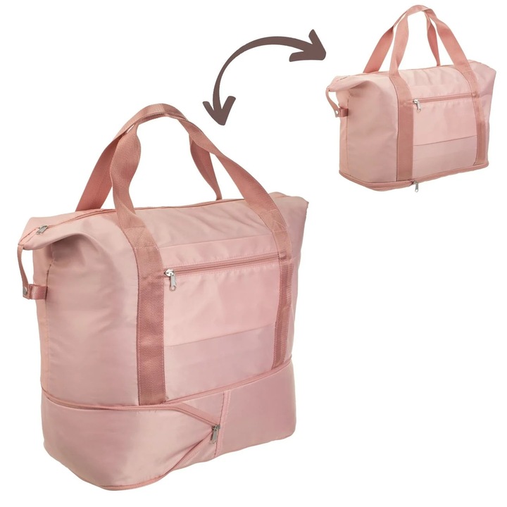 Rózsaszín Összecsukható Utazótáska Zsebekkel 42L
