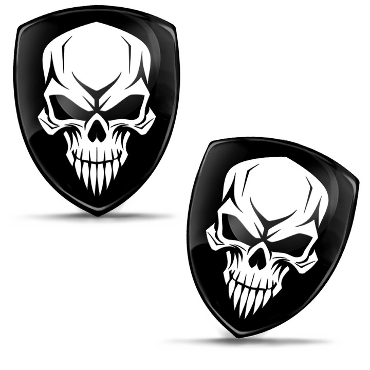 Set de autocolante din silicon 3D Biomar Labs, craniu, argintiu/negru, 50 mm x 40 mm KS 1