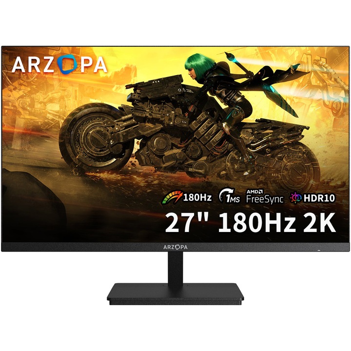 Arzopa M1RC Gamer monitor, 27'', 180 Hz, 2K (2560x1440), QHD, Adaptive-Sync, 1x DisplayPort 1.4, 1x HDMI 2.0, 1x USB C, Fekete