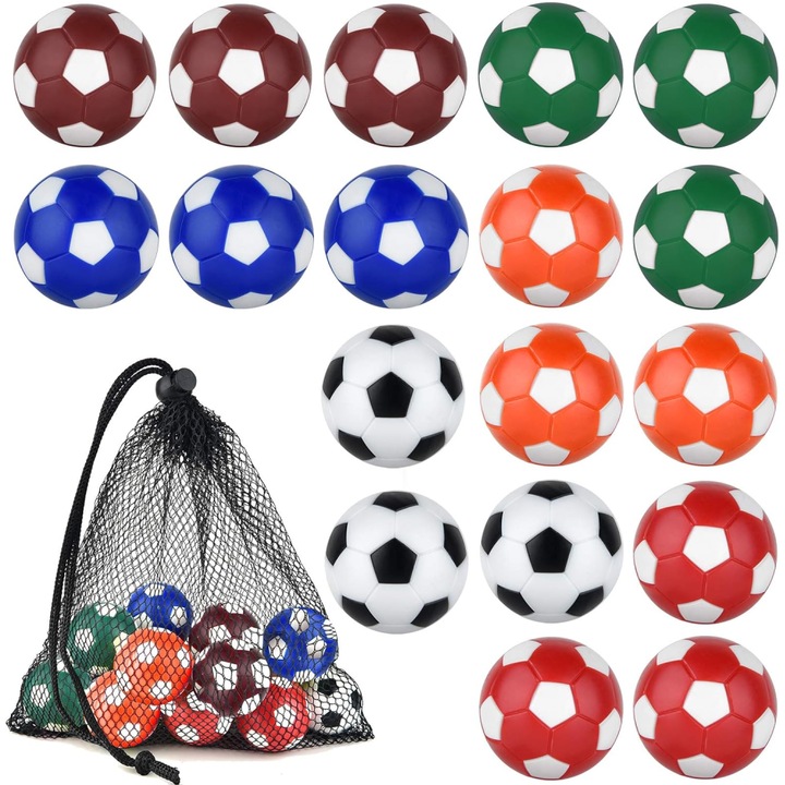 Set 18 piese pentru mini fotbal de masa, TopGearWorld®, Reutilizabile, Pentru fanii foosball, decoratiuni aniversare, recompense in clasa, 32mm, Multicolor, Cu sac de depozitare