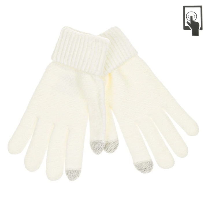Manusi Ecru cu Tesatura Reliefata pentru Ecrane Tactile pentru Femei - 1 pereche