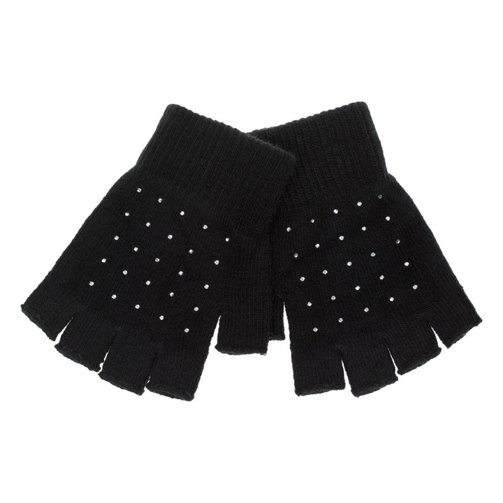 Manusi Negre cu Strass & Degete Decupate pentru Femei - 1 pereche