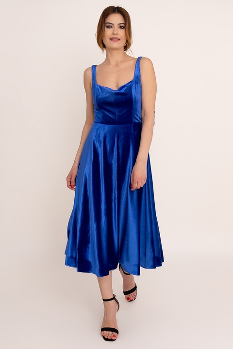 Ilona Andreoiu, Rochie din catifea cu spate decupat Electra, Albastru royal