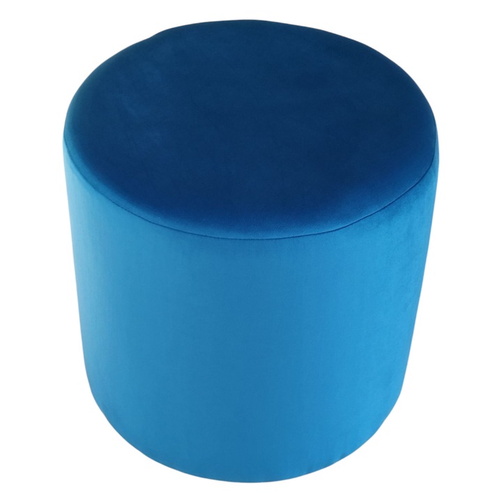 Taburet rotund, tapitat catifea albastru marin, 42X42cm