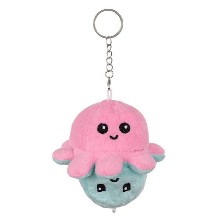 Breloc de Plus Caracatita Reversibila Roz Verde Ø12cm