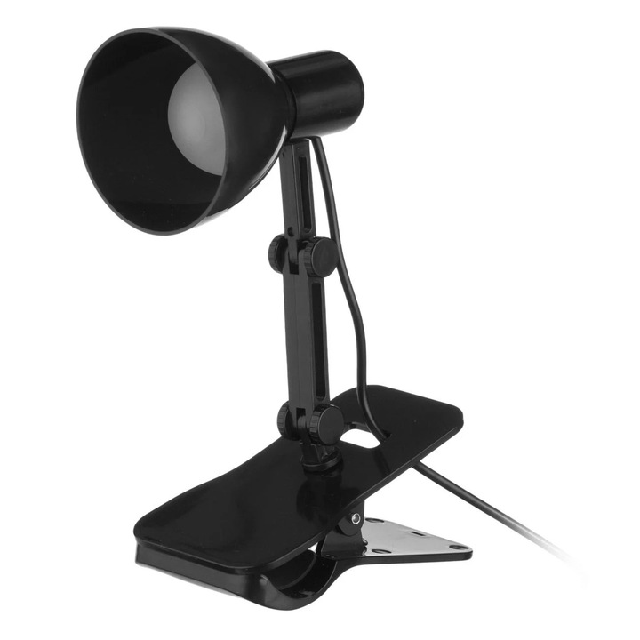Lampa de Citit Neagra Ajustabila cu LED Alb USB & Clip 10x5x18cm
