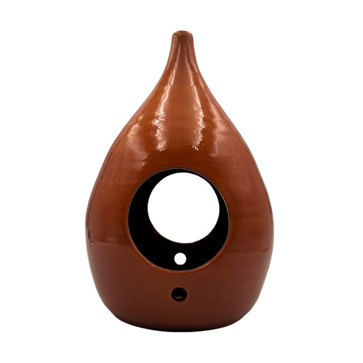 Hranitor din ceramica pentru pasari, LUTOYA, artizanal, din ceramica, lut, natural, decorativ, pentru sezonul rece, Maro Natur