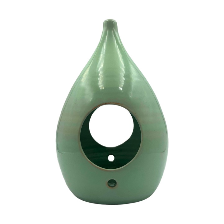 Hranitor din ceramica pentru pasari, LUTOYA, artizanal, din ceramica, lut, natural, decorativ, pentru sezonul rece, Verde