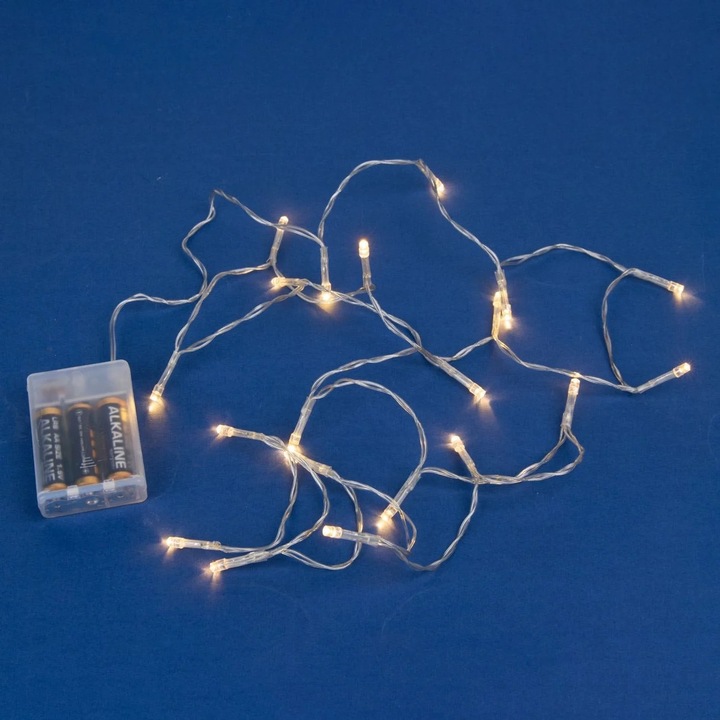 20 LED светлини, захранвани с батерии, 1,9 м - топло бяло