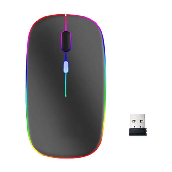 Vezeték nélküli Bluetooth egér RGB világítással és kettős USB 2.4G/Bluetooth 5.2 kapcsolással – matt fekete