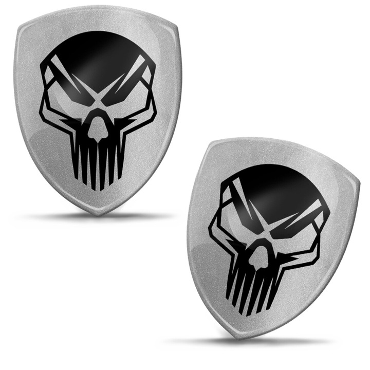 Set de autocolante din silicon 3D Biomar Labs, craniu, argintiu/negru, 50 mm x 40 mm KS 83