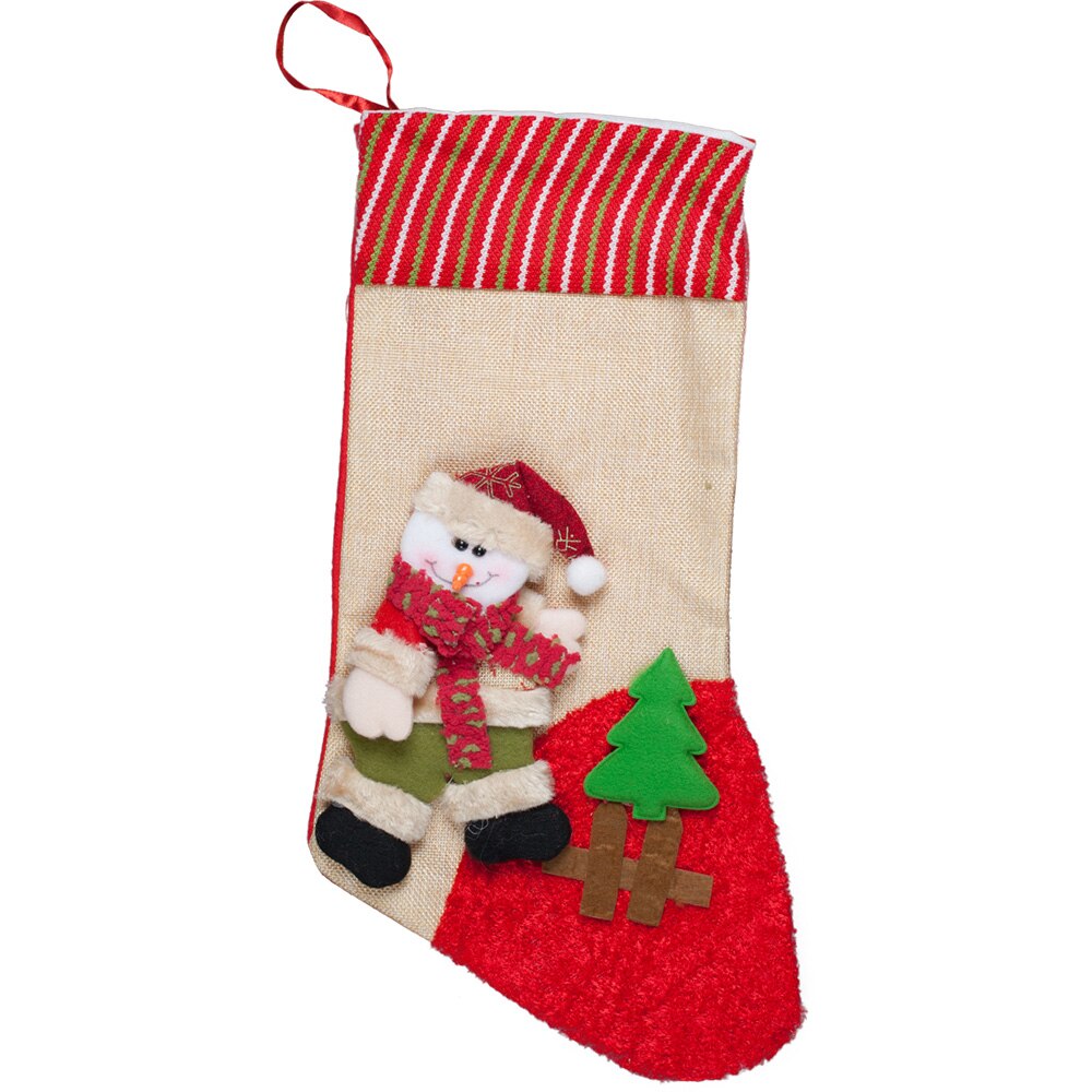 Cizmulita cadou eNoelle, model Santa om de zapada, bej, 47 x 18 cm
