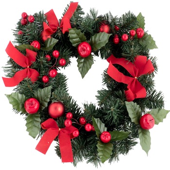 Coronita decorata eNoelle, rosu, 40 cm Coronita decorata eNoelle, rosu, 40 cm