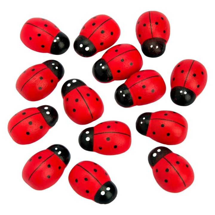 Decoratiuni Autocolante din Lemn Buburuze Rosii 2.5cm - 30buc