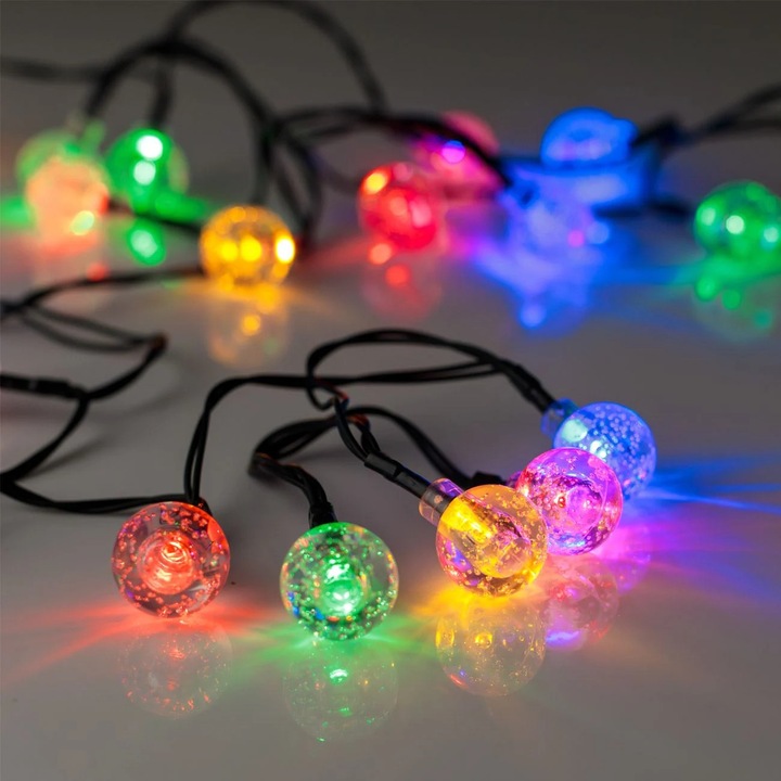 Осветителна инсталация с 20 LED крушки Акрилни сфери с батерии 2.20m - многоцветни