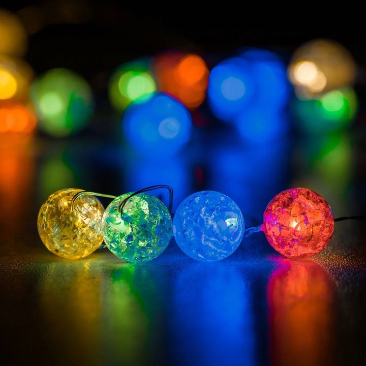 Светлинна инсталация с 20 LED крушки с батерии Прозрачни сфери 2.20m - Многоцветни