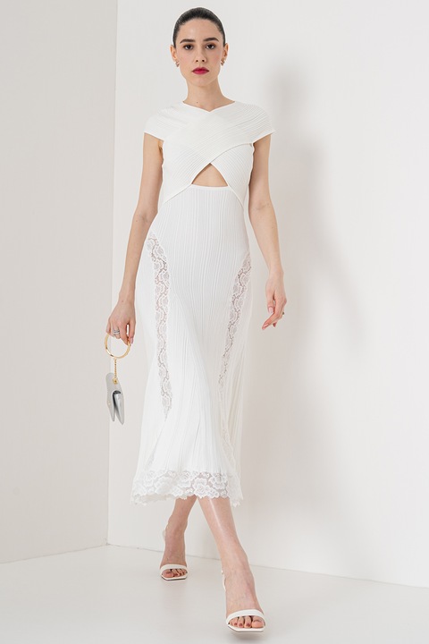 Self Portrait, Рипсена рокля с дантела, Мръснобял, L