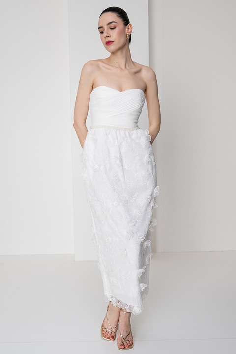 Self Portrait, Рокля с бродерии и мъниста, без ръкави, Бял