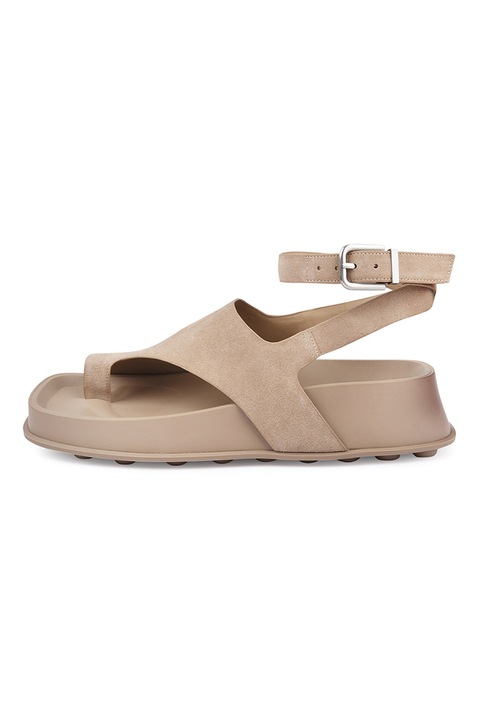 Potamy, Sandale wedge de piele intoarsa, Bej deschis, 41