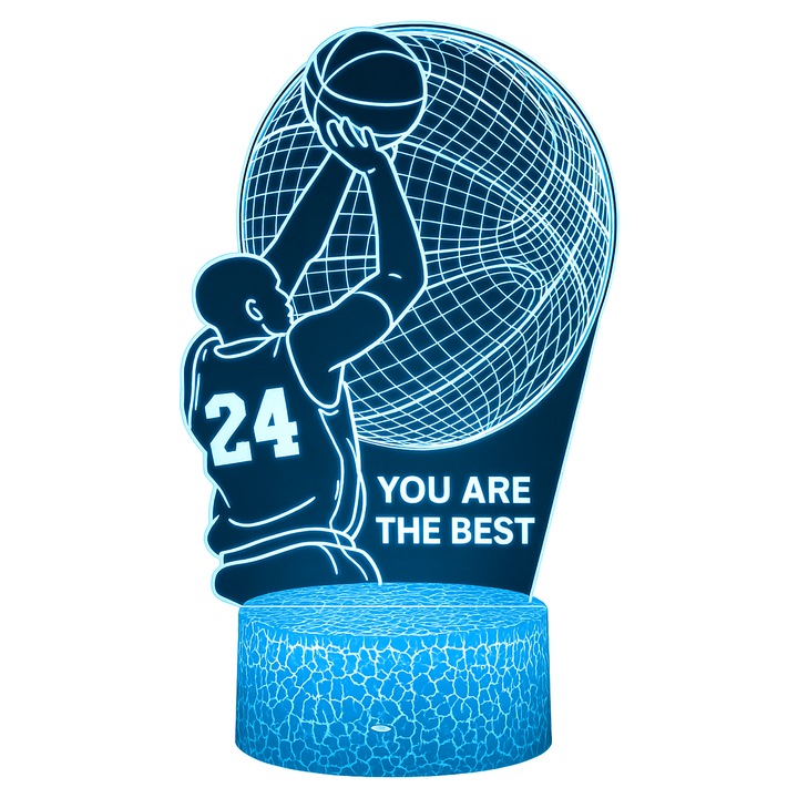 Lampa de veghe 3D cu iluzie optica, Ancibi, baschet, 16 culori LED schimbatoare, cu telecomanda si cablu USB, pentru camera sau birou, 4 moduri, lumina reglabila