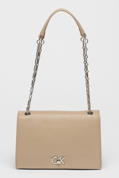 CALVIN KLEIN, Geanta din piele ecologica cu bareta de umar si doua compartimente, Maro taupe deschis