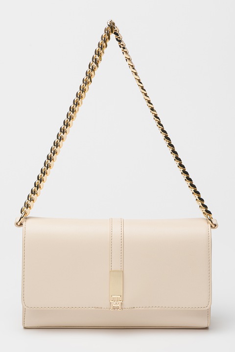Tommy Hilfiger, Heritage műbőr válltáska láncos fogantyúval, Krémszín
