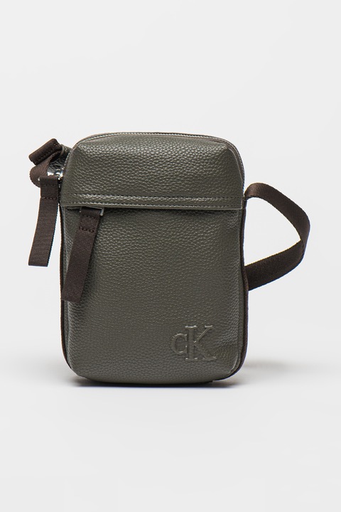 CALVIN KLEIN JEANS, Műbőr táska textil keresztpánttal, Sötétszürke