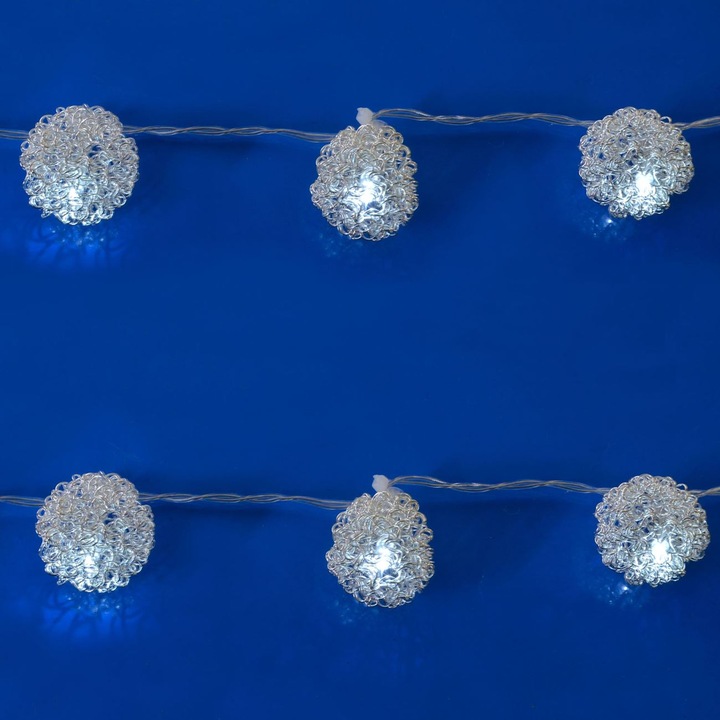 10 LED светлини, захранвани с батерии, сребърни 1,2 м - студено бели