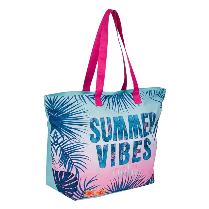 Geanta Turcoaz Summer Vibes & Portfard pentru Plaja 58x22x39cm
