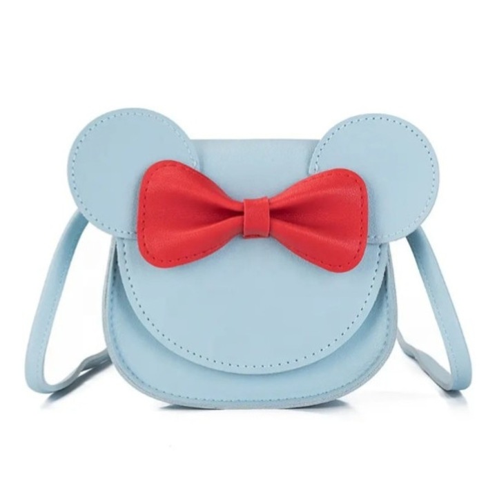 Детска чанта с ушички и панделка, Син – 15x15x5 см