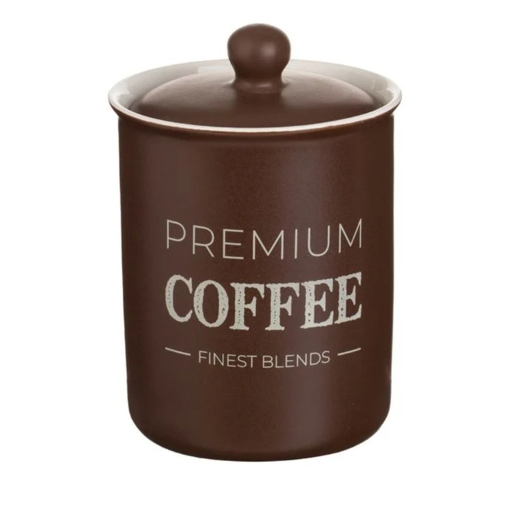 Recipient ceramic, cu capac, "Coffee", maro, 750ml, 11x15cm