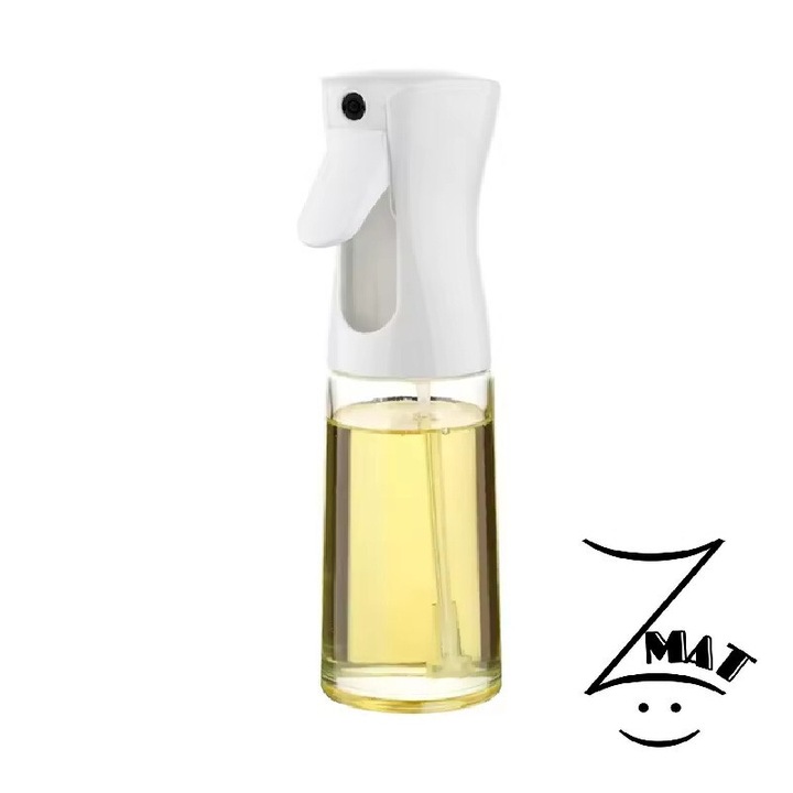 ZMAT® спрей бутилка, за масло и вискозни течности, 300 ml, стъкло и PVC материал, за многократно пълнене, бяло/черно
